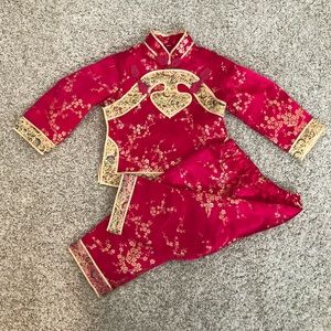 Fuschia and gold Chinese New Year toddler girl set, 2T